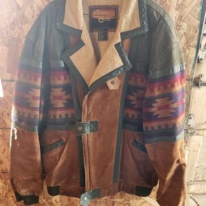 Brown Western Patterned Coat with Sherpa Collar